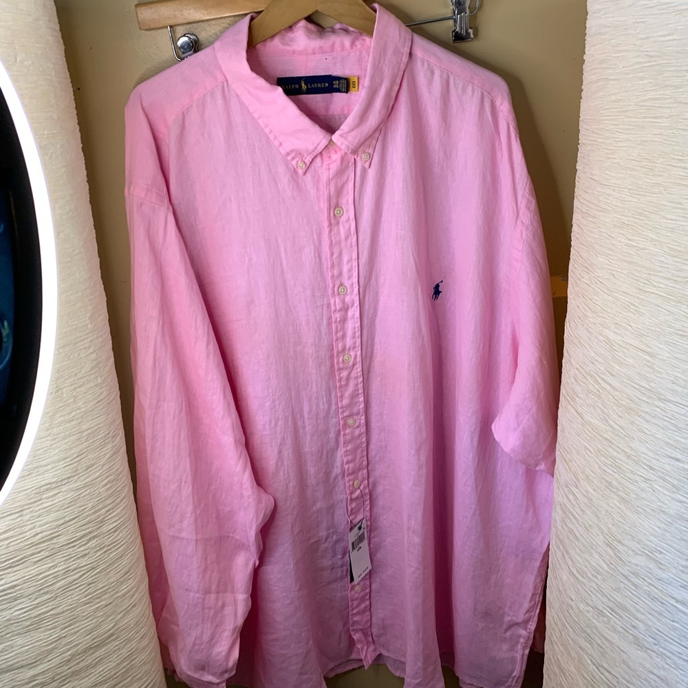 NWT Ralph Laurenmen’s size 4 xl linen mixed paper long sleeve button down shirt